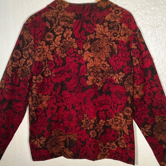 Vintage-Inspired XL Red  Brown Floral Button-Up Blazer Jacket BRIGGS NEW YORK - Picture 2 of 16